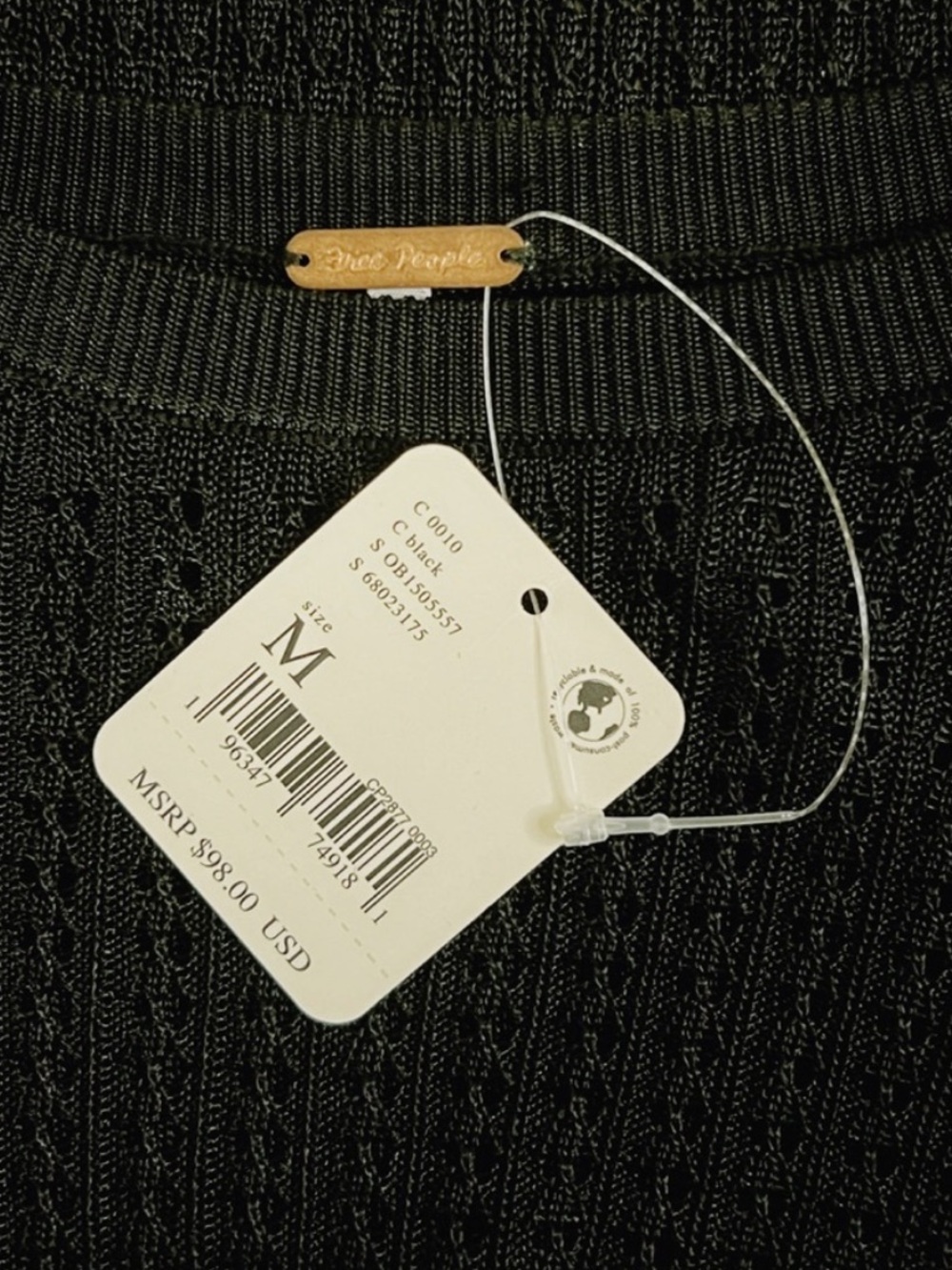 Free People H2O Crew Sweater Pullover Knit Semi‎ Sheer Long Sleeve Black Medium - Picture 4 of 7